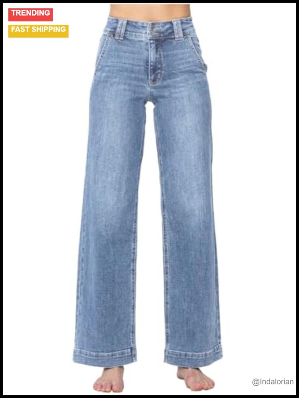 High Waisted Wide Leg Straight Jeans Tummy Control Stretch Denim